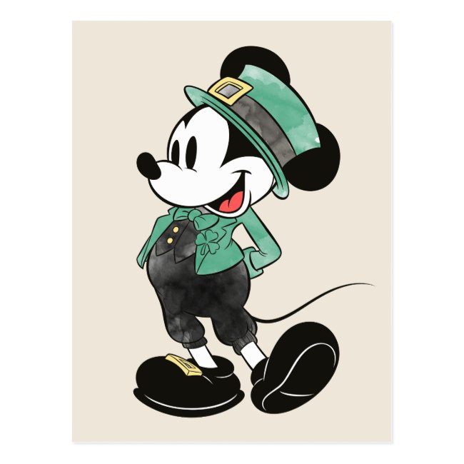 Mickey Mouse | Watercolor St. Patrick's Day Postcard