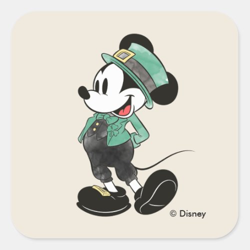 Mickey Mouse  Watercolor St Patricks Day Square Sticker