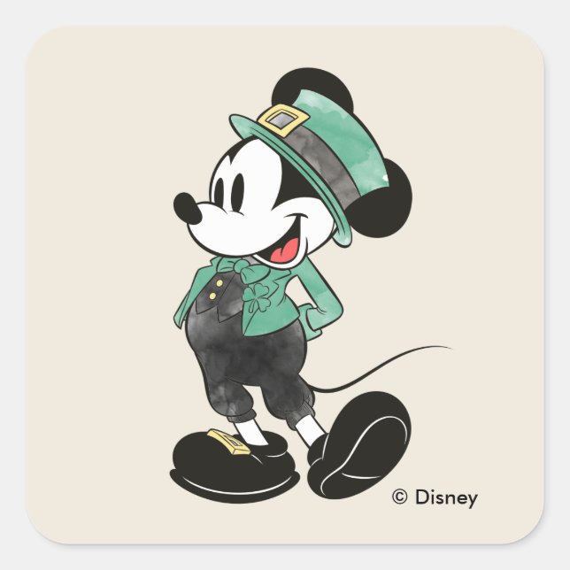 Mickey Mouse | Watercolor St. Patrick's Day Square Sticker (Front)