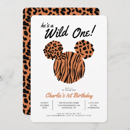 Mickey Mouse  Wild One 1st Birthday Invitation
