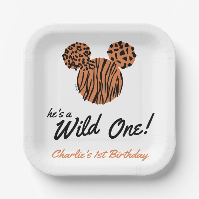 Mickey Mouse | Wild One 1st Birthday Paper Plates (Front)