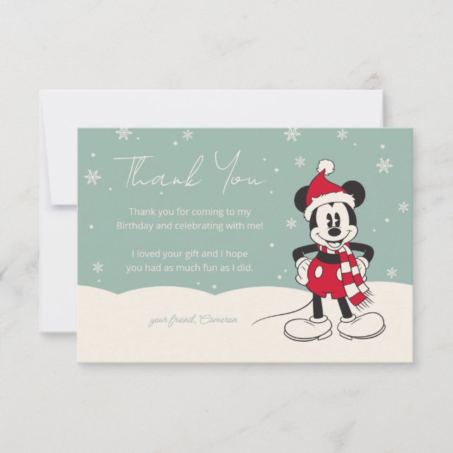 Mickey Mouse Winter Onederland Birthday Thank You Card (Front)