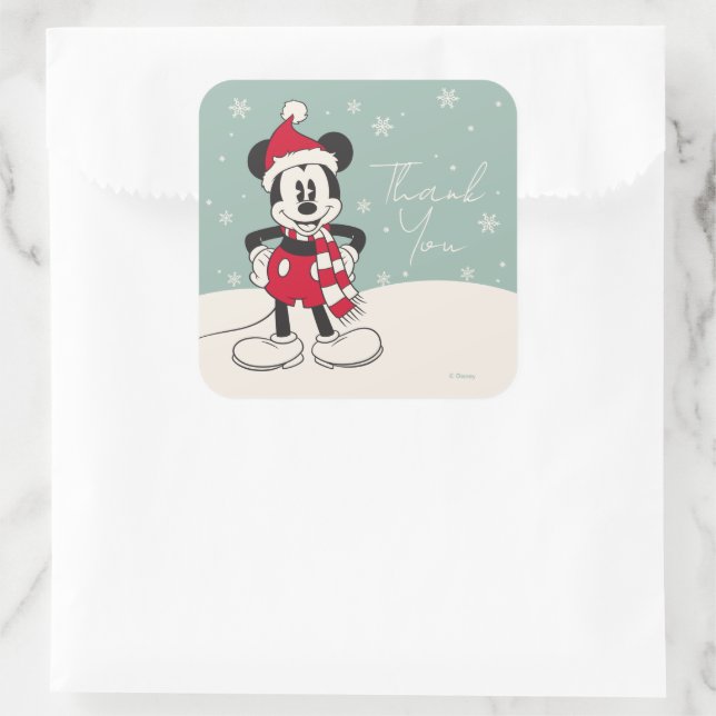 Mickey Mouse Winter Onederland Birthday Thank You Square Sticker (Bag)
