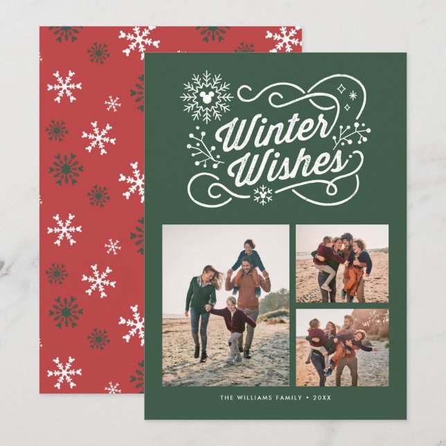Mickey Mouse | Winter Wishes Family Photo Collage Invitation (Front/Back)