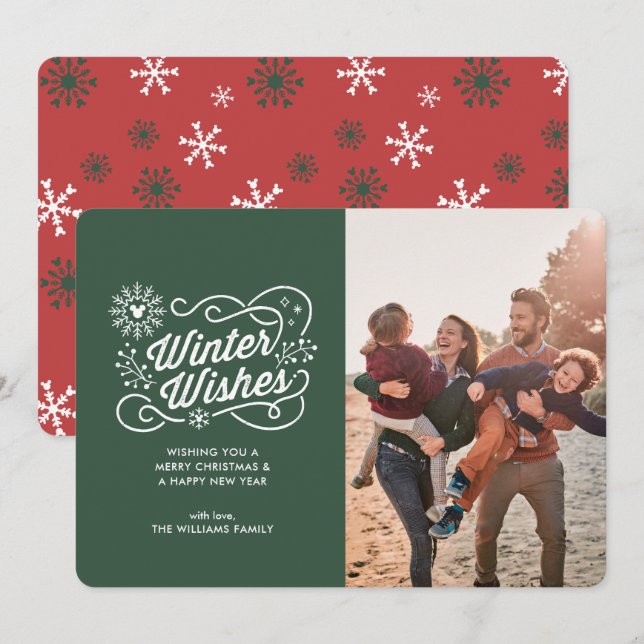 Mickey Mouse | Winter Wishes Family Photo Holiday Invitation (Front/Back)