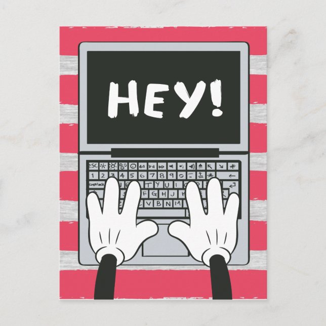 Mickey on Computer - Hey! Postcard (Front)