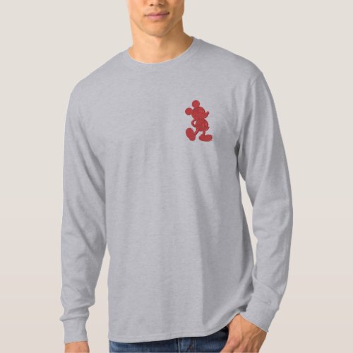 Mickey Silhouette _ Red Embroidered Long Sleeve T_Shirt