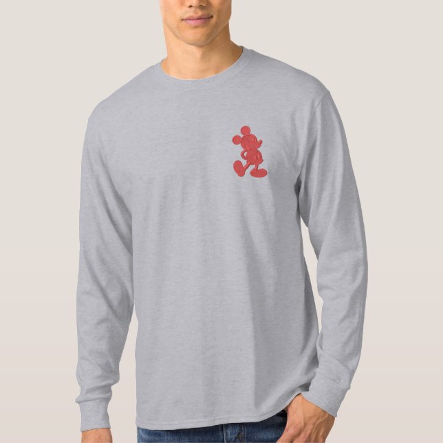 Mickey Silhouette - Red Embroidered Long Sleeve T-Shirt (Front)