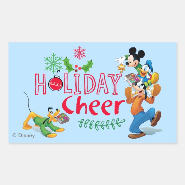 Mickey Spreading Holiday Cheer Rectangular Sticker (Front)