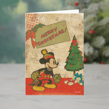 Mickey | Vintage Merry Christmas Holiday Card by MickeyAndFriends at Zazzle