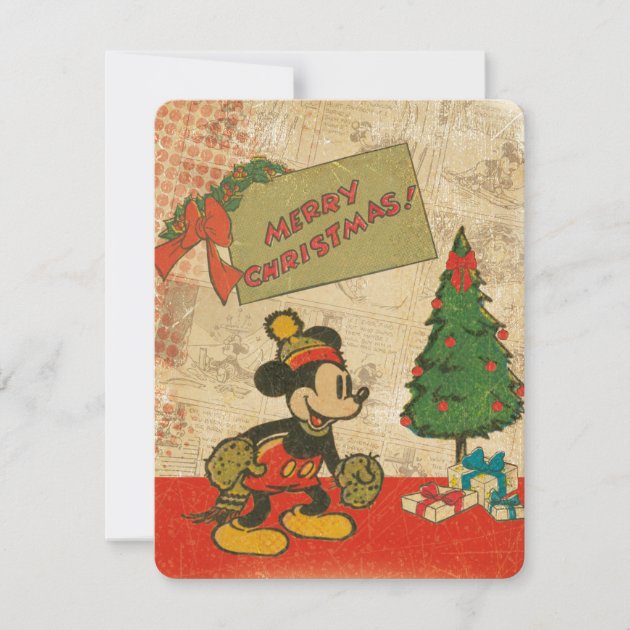 Mickey | Vintage Merry Christmas With Photo Holiday Card