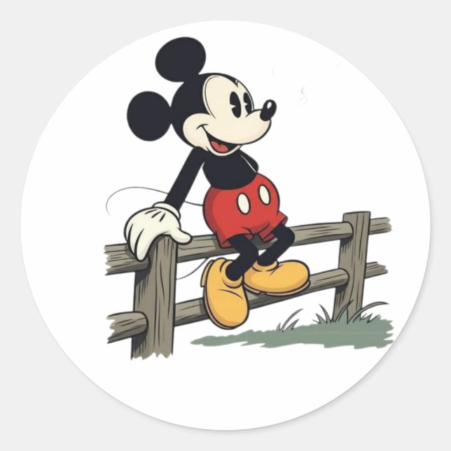 Mickey's Peaceful Fence-Sit Classic Round Sticker (Front)
