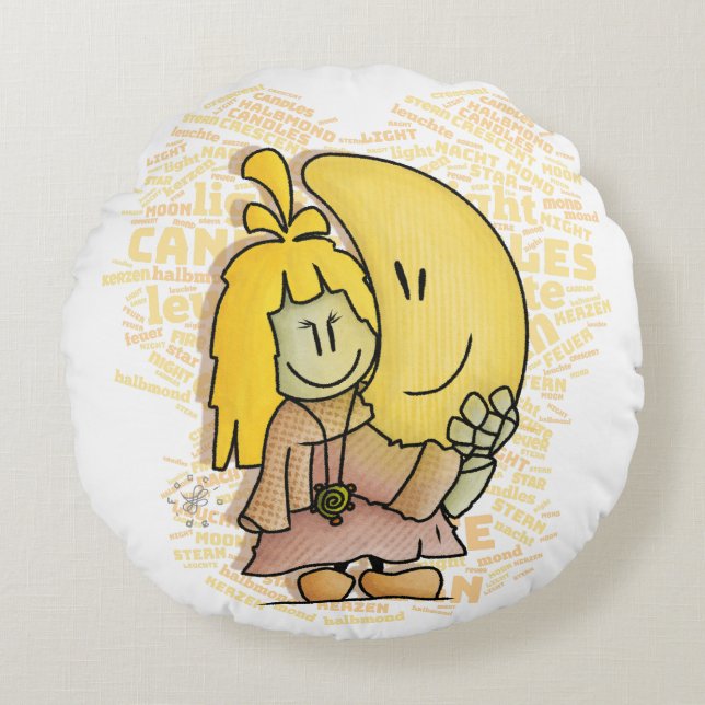 Micol hält den Mond fest Rundes Kissen Round Pillow (Front)