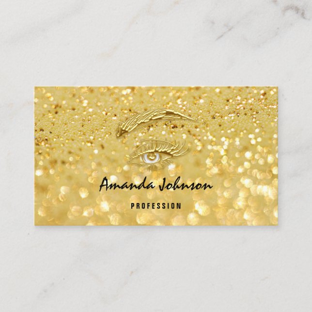 Micorblading Lash Brows Makeup Logo Gold Glitter Business Card (Front)
