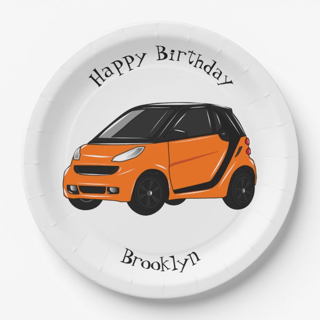 Micro car cartoon illustration paper plates (Front)
