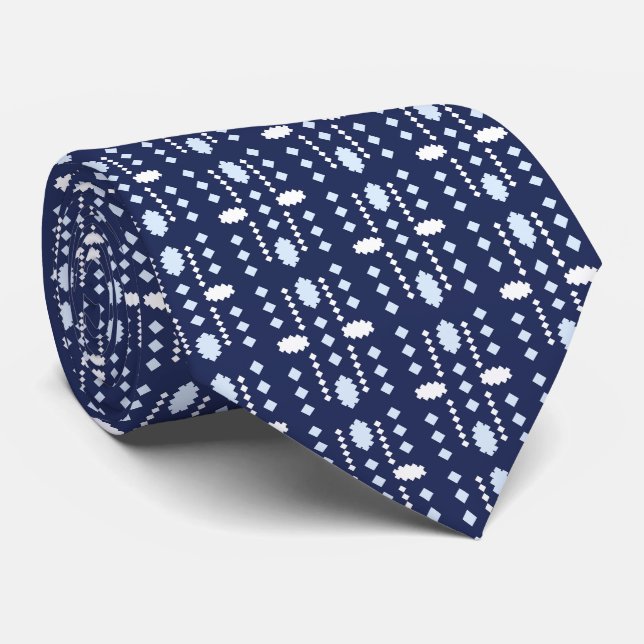 Micro Geometric Pattern Tie on Deep Navy (Rolled)