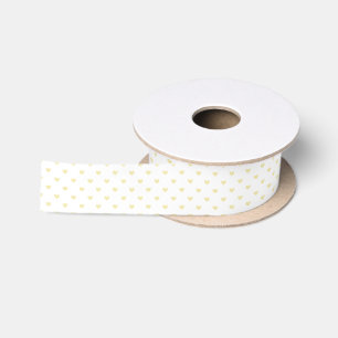 Micro Hearts Butter Yellow - White Satin Ribbon