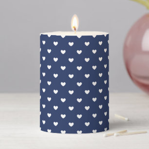 Micro Hearts White - Navy Blue Pillar Candle