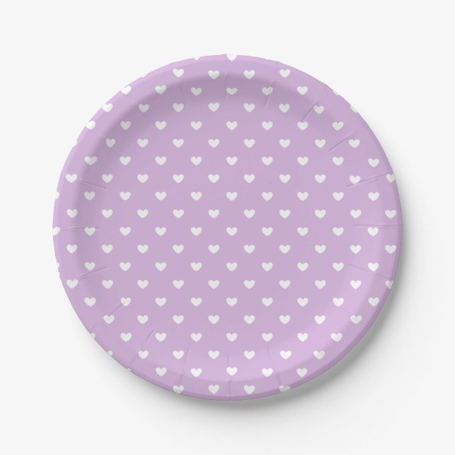 Micro Hearts White - Soft Lilac Paper Plates (Front)