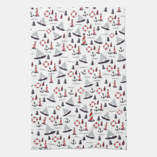 Micro Nautical Pattern vintage style print. Kitchen Towel