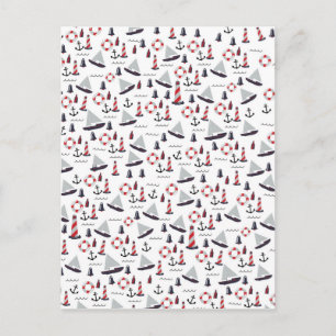 Micro Nautical Pattern vintage style print. Postcard