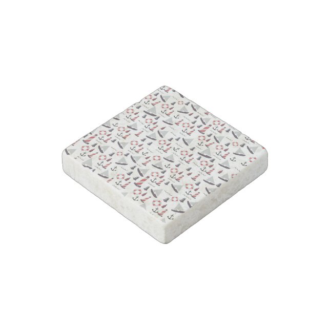 Micro Nautical Pattern vintage style print. Stone Magnet (Angled)