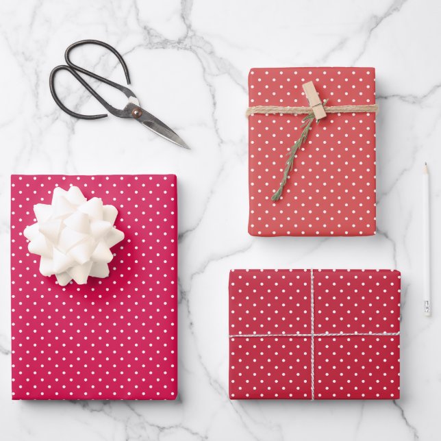 Micro Polka Dot White - 3 Red Wrapping Paper Sheets (Front)