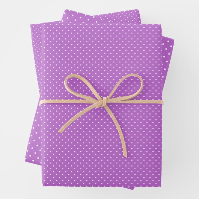 Micro Polka Dot White - Orchid Purple Wrapping Paper Sheets (In situ)