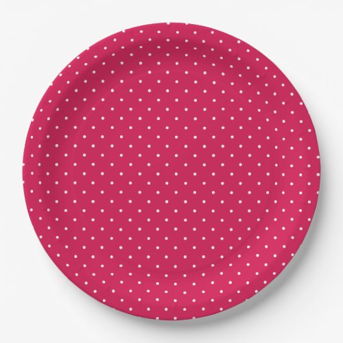 Micro Polka Dot White - Raspberry Red Paper Plates