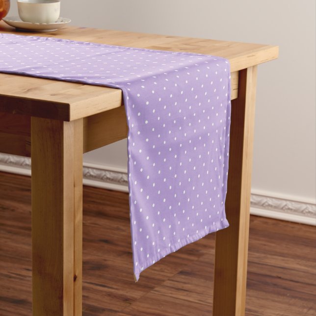 Micro Polka Dot White - Soft Lavender Short Table Runner (In Situ)