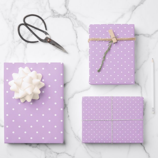Micro Polka Dot White - Soft Lilac Wrapping Paper Sheets (Front)