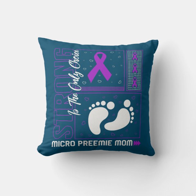 Micro Preemie Mom Prematurity Purple Ribbon NICU Throw Pillow (Front)