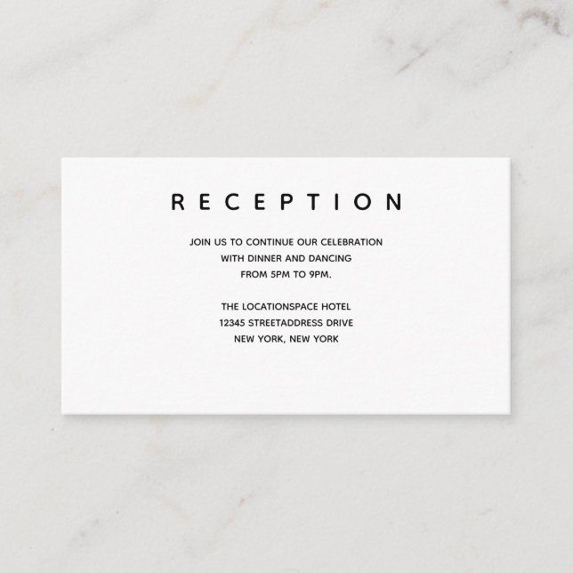Micro Wedding Black White Small Reception Info Enclosure Card (Front)