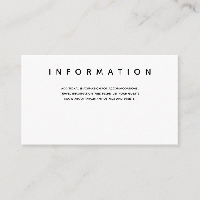 Micro Wedding Black White Typography Information Enclosure Card (Front)