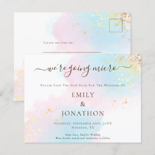 Micro Wedding Blue Pink Watercolor Save The Date Announcement Postcard