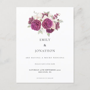 Micro Wedding Burgundy Floral Save The Date Announcement Postcard