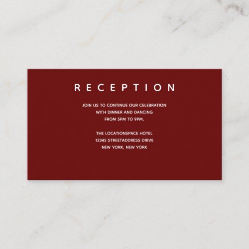 Micro Wedding Burgundy Small Reception Info Enclosure Card