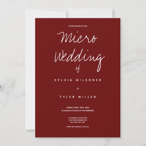 Micro Wedding Burgundy Typography Invitation