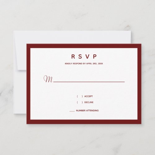 Micro Wedding Burgundy Typography Small Minimal RSVP Card