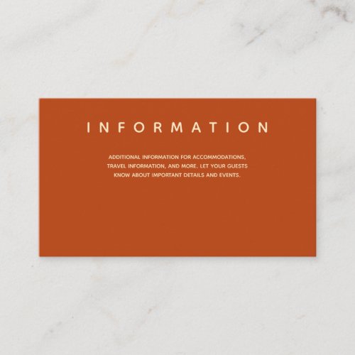 Micro Wedding Burnt Orange Typography Information Enclosure Card