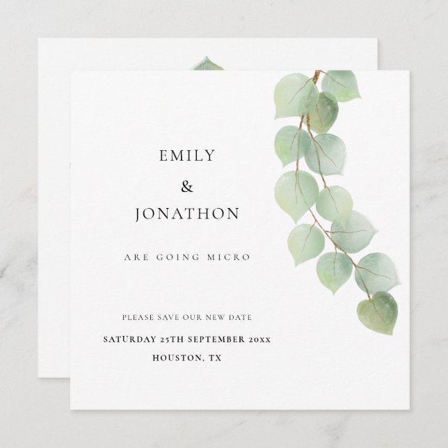 Micro Wedding Eucalyptus Botanical Save The Date (Front/Back)