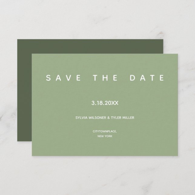 Micro Wedding Sage Typography Small Minimal Save The Date (Front/Back)
