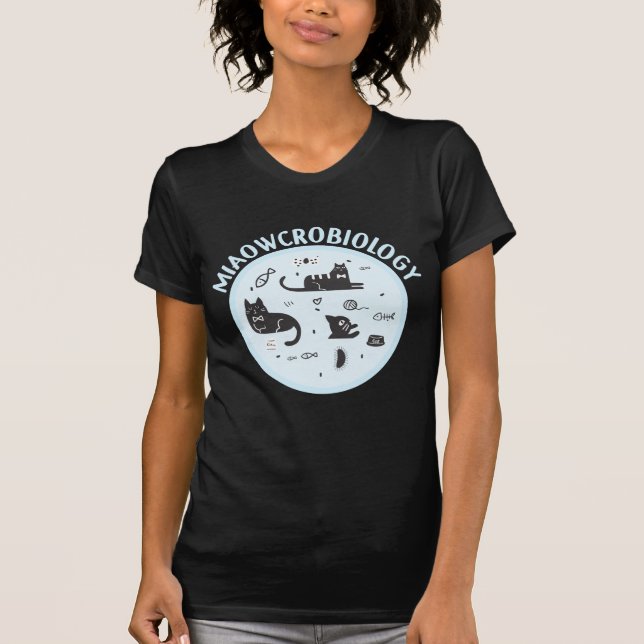 Microbiology Bacteria Microscope Cute Cat Biology T-Shirt (Front)