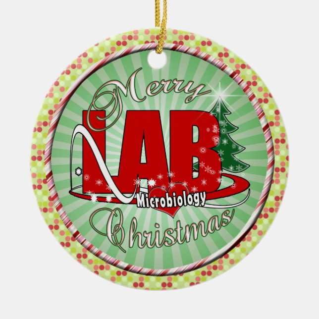 MICROBIOLOGY CHRISTMAS MEDICAL LABORATORY TECH CERAMIC ORNAMENT (Front)