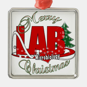 MICROBIOLOGY CHRISTMAS MEDICAL LABORATORY TECH METAL ORNAMENT