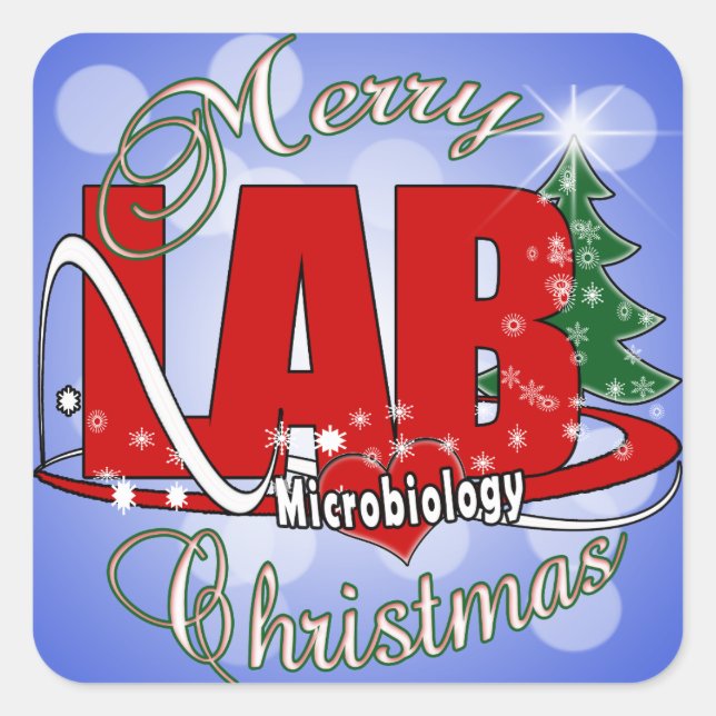 MICROBIOLOGY CHRISTMAS MEDICAL LABORATORY TECH SQUARE STICKER (Front)