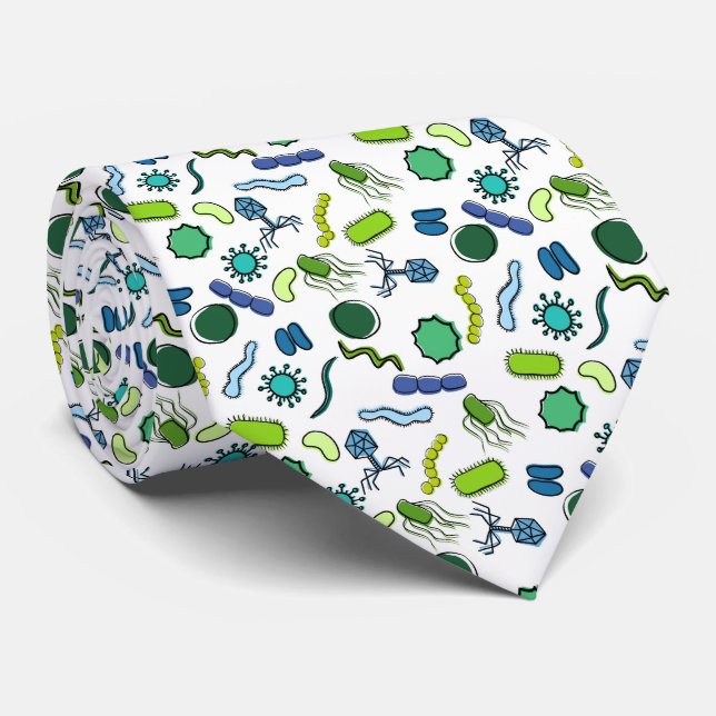 Microbiology - Color on White Neck Tie (Rolled)