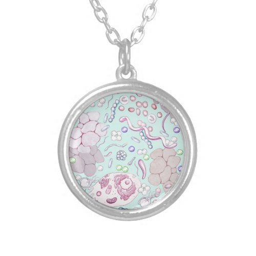 Microbiology in Blue Silver Plated Necklace