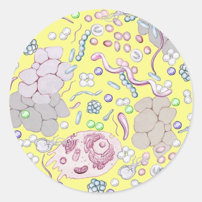 Microbiology In Yellow Classic Round Sticker (Front)