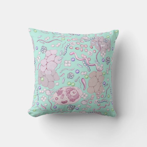 Microbiology Pattern in Blue Throw Pillow